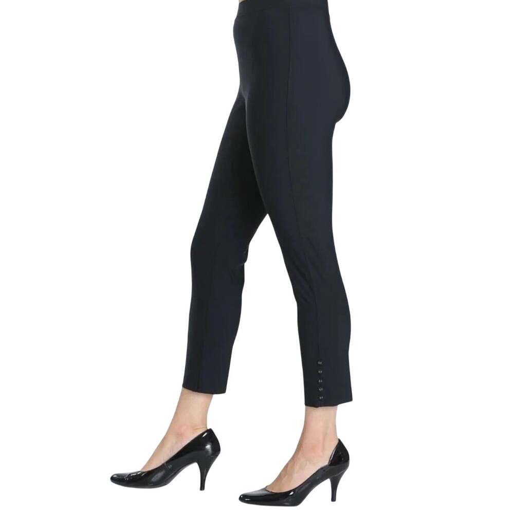 IC by Connie K Button Hem Slim Crop Legging Pant Black 2X